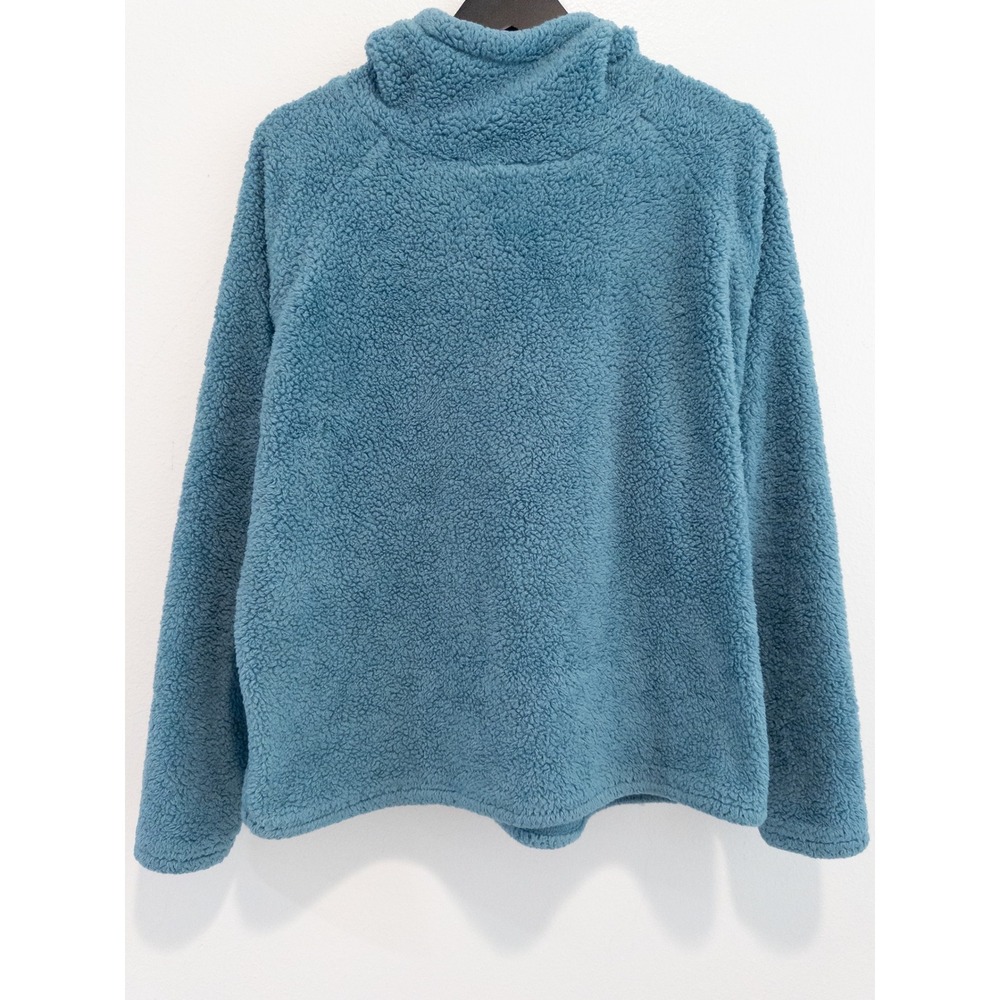 Eddie Bauer Teddy Fleece Hoodie Womens XL Winter Gorpcore Cabincore Blue Green